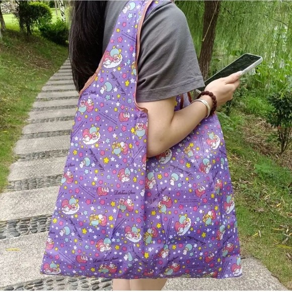 Purple little twin starts large capacity Foldable Lightweight Shoulder Tote Bag - Picture 1 of 10